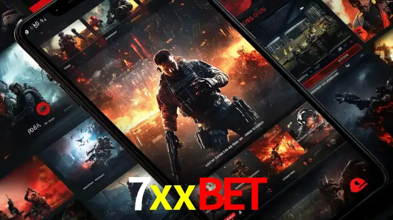 Tela de um celular exibindo uma galeria de jogos de tiro com temática militar, mostrando a variedade de e-sports disponíveis para apostas na plataforma de entretenimento 7xxbet.