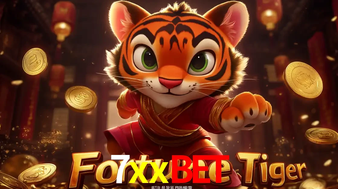 O carismático mascote do jogo de slot Fortune Tiger, um tigre fofo em pose de artes marciais, pronto para trazer sorte e multiplicadores de ganhos no cassino online 7xxbet.
