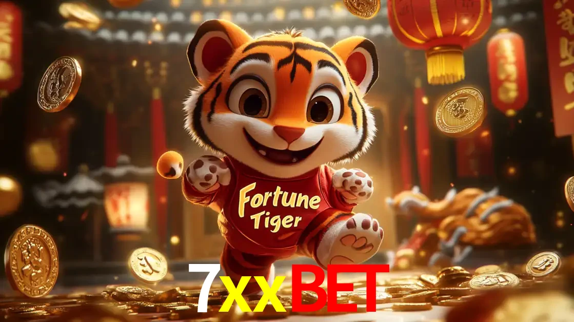 O alegre personagem do Fortune Tiger correndo sobre um caminho de moedas de ouro, simbolizando os grandes prêmios e a diversão do popular jogo de slot do 7xxbet.